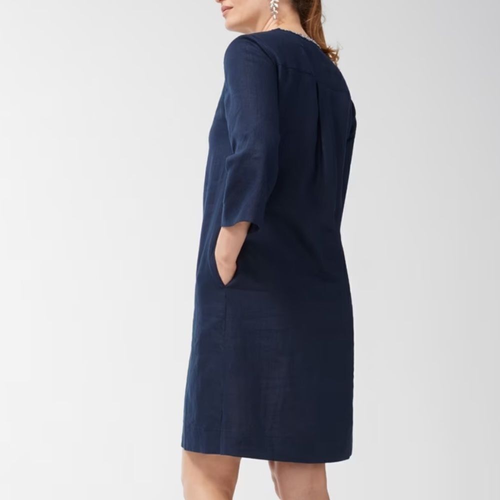 Chico’s Linen Embellished Navy Tunic Dress Classic Navy 4‎ NWT in packaging - Picture 3 of 8